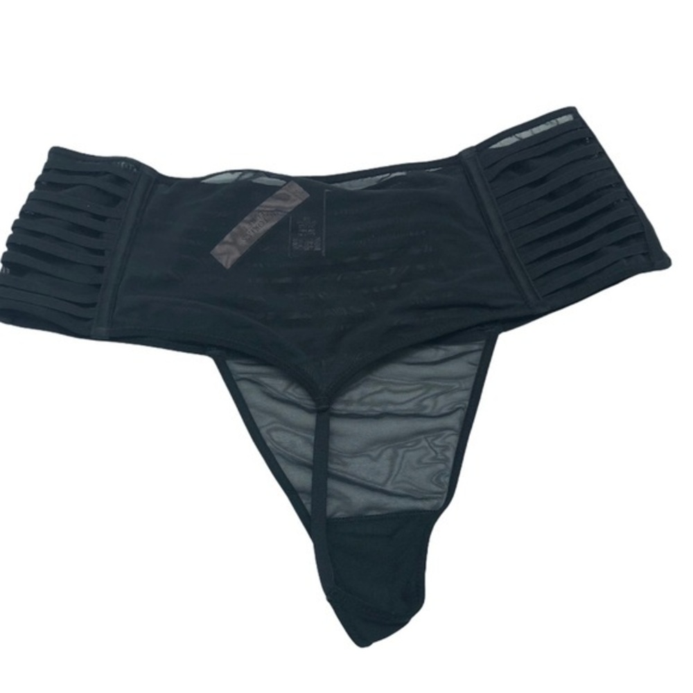 Victoria's Secret Very Sexy Black Strappy Mesh Thong Panty High Waist Cage‎ M